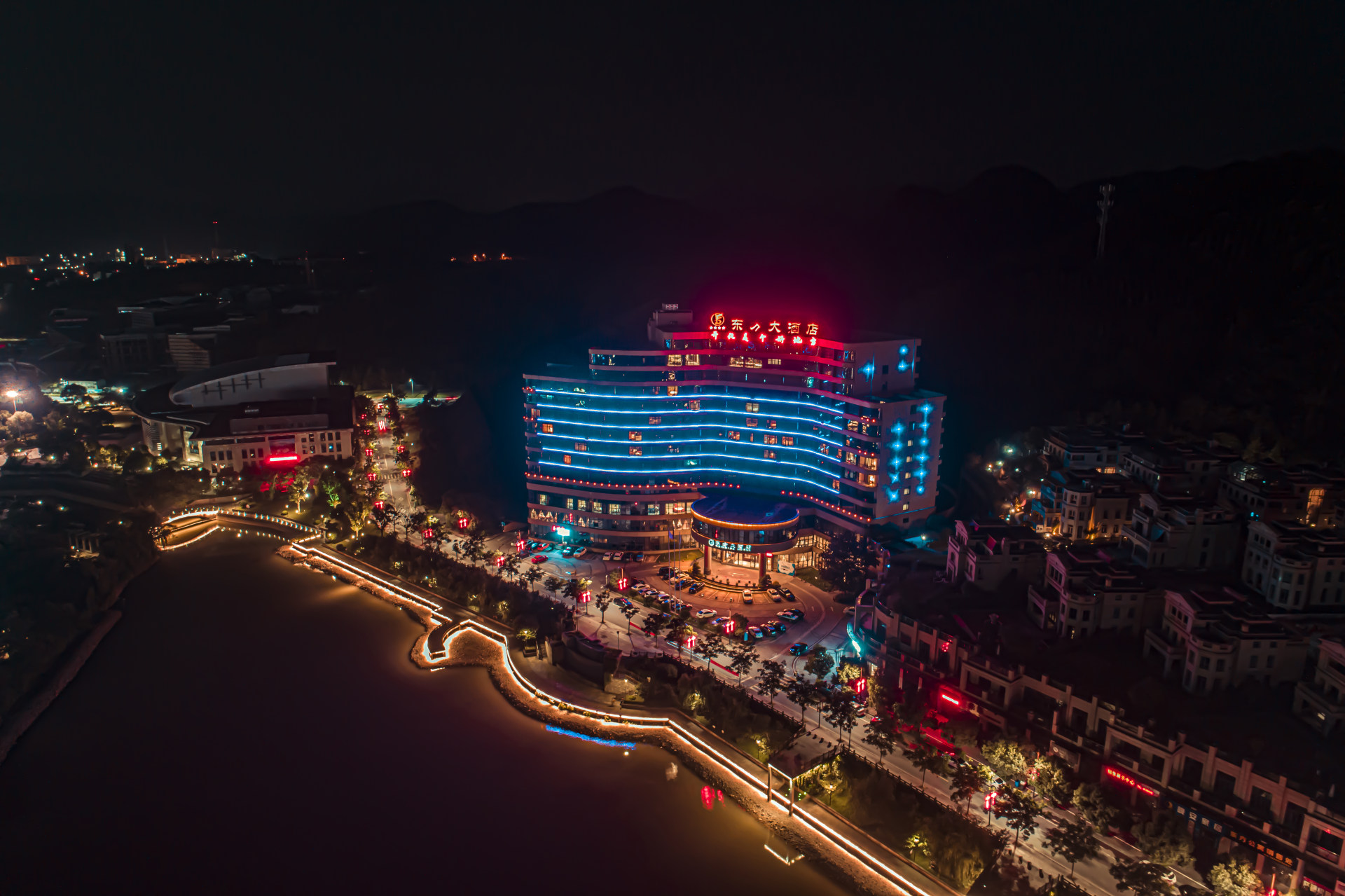 衢州江山市 开化市夜景航拍