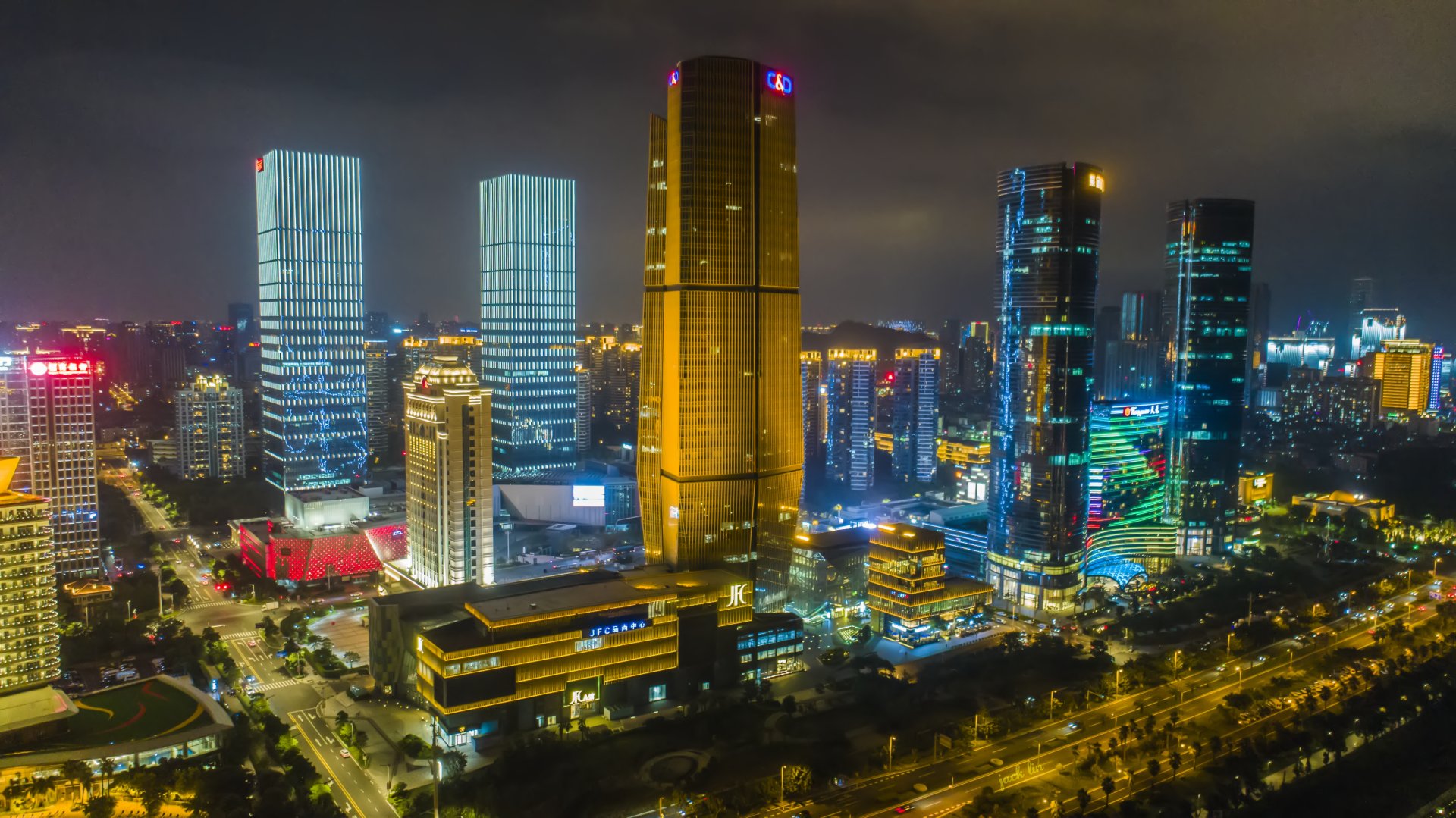 航拍厦门夜景 厦门会展中心