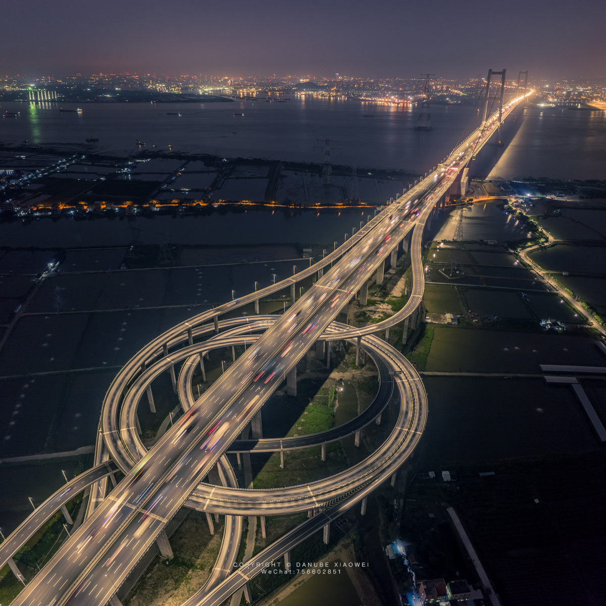 广州南沙大桥夜景by Dunabe Skypixel