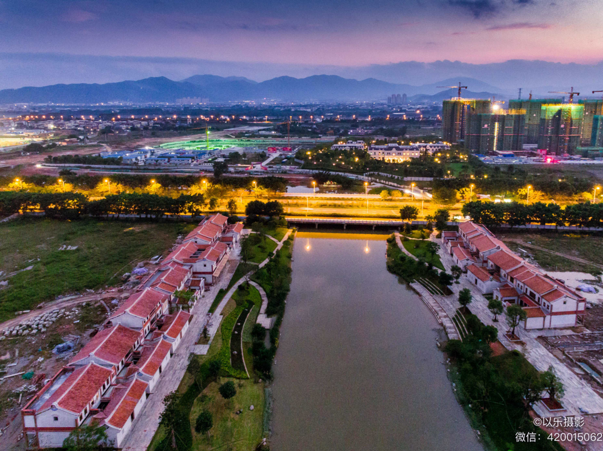 建设中的漳州九十九湾闽南水乡古厝水乡夜色山水如画水在城中走人在画