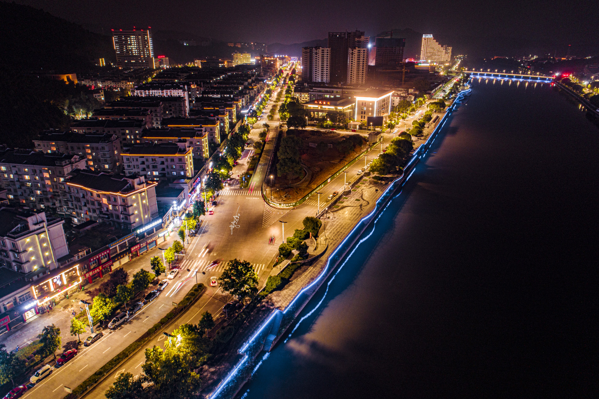 衢州江山市 开化市夜景航拍