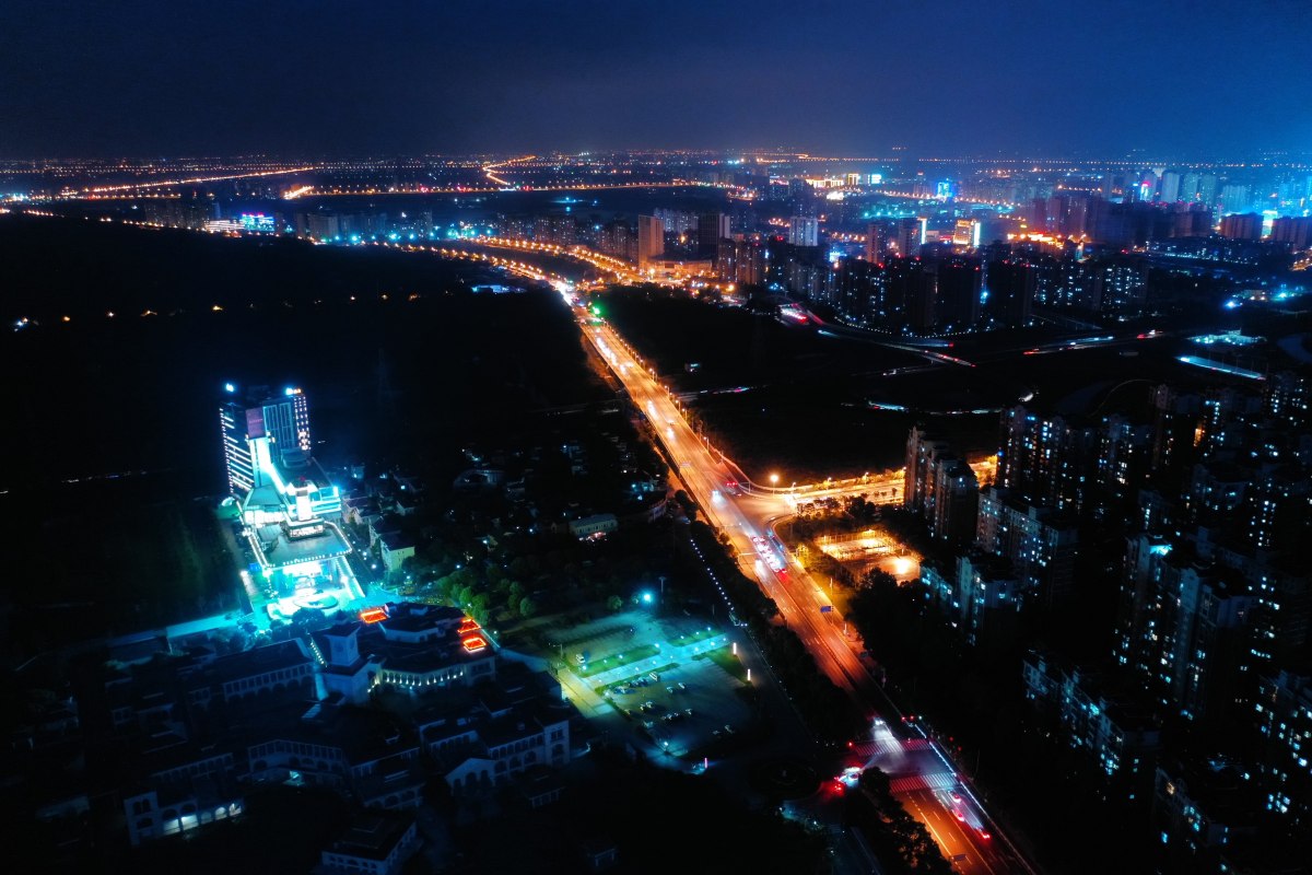 上海奉贤新城夜晚广角景