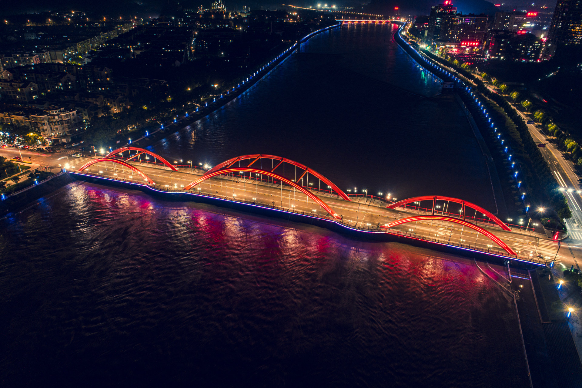 衢州江山市 开化市夜景航拍