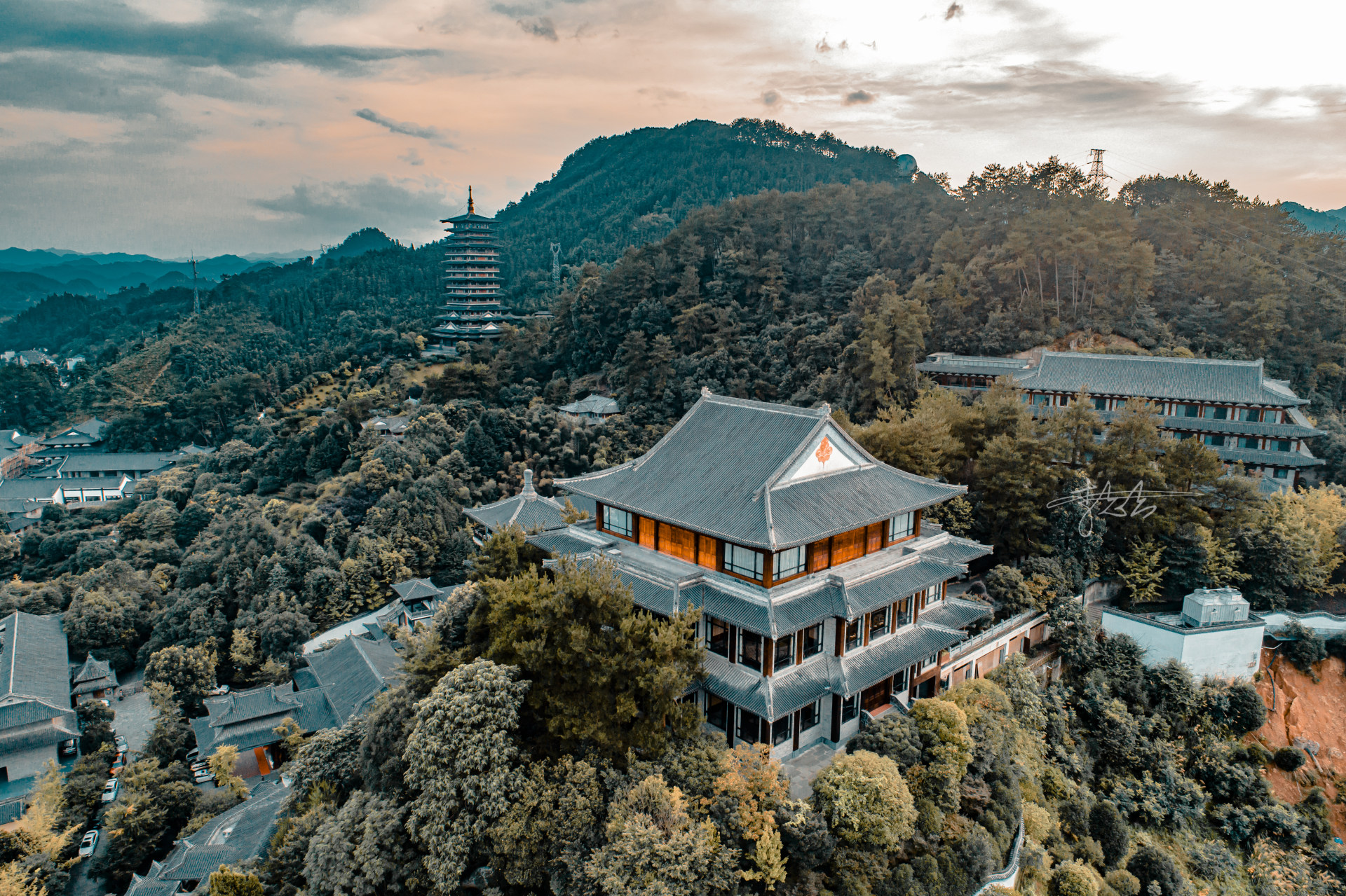 衢州开化县建筑航拍夜景