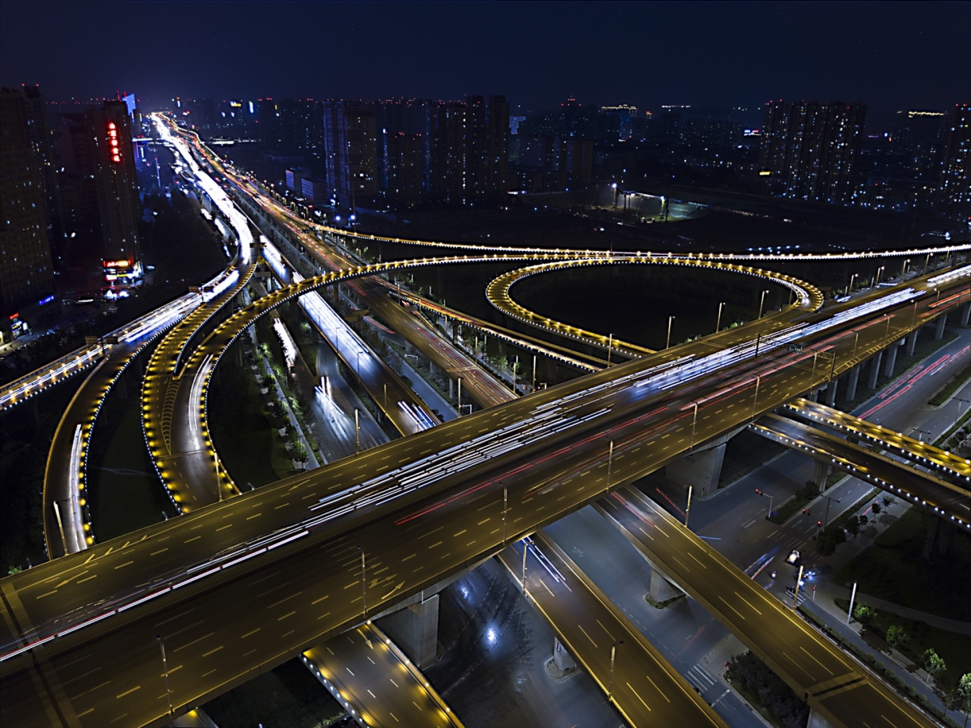 郑州北环中州大道立交桥夜景航拍