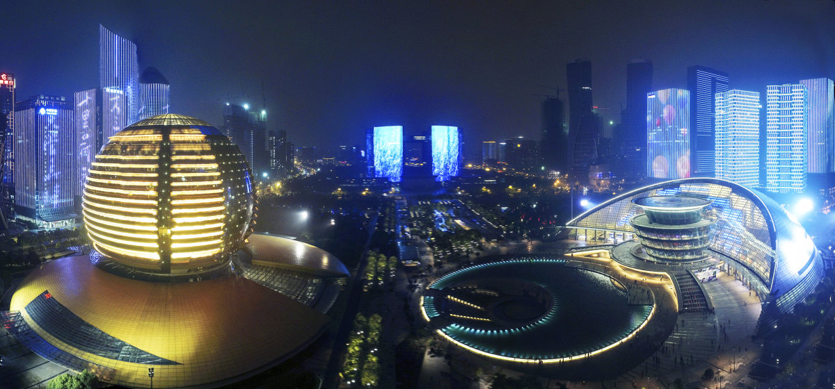 仓颉航拍杭州国际会议中心与杭州大剧院"日月同辉"夜景476设备:其他