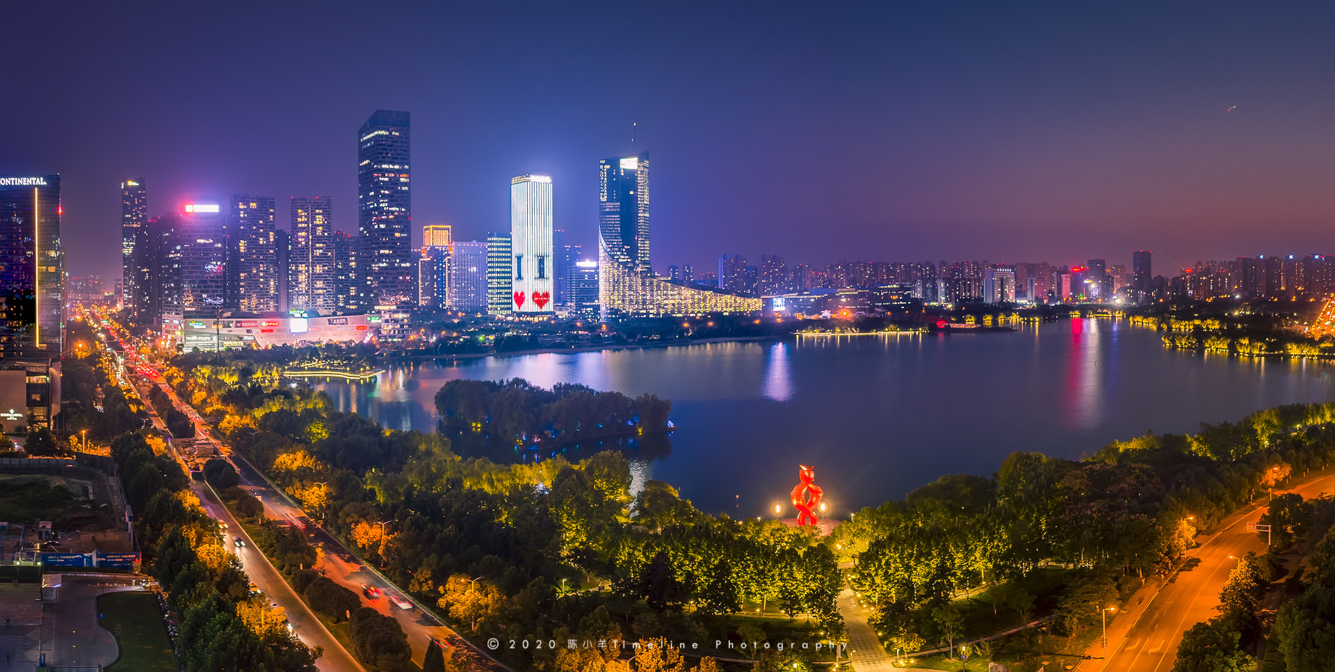 合肥天際線天鵝湖都市夜景