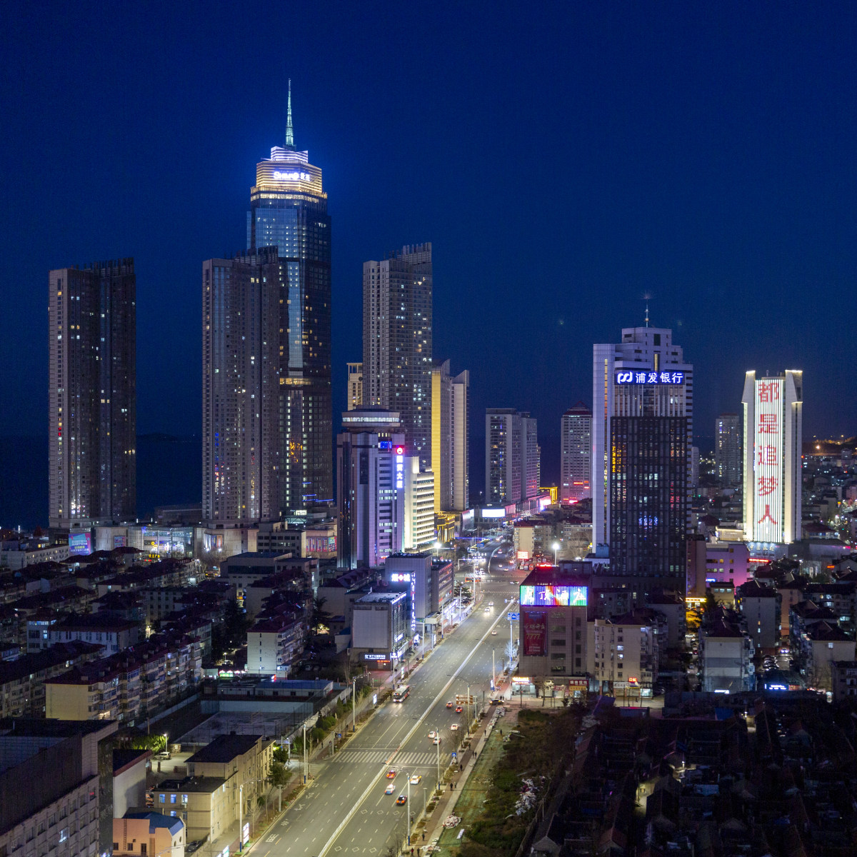 航拍烟台最美灯光秀